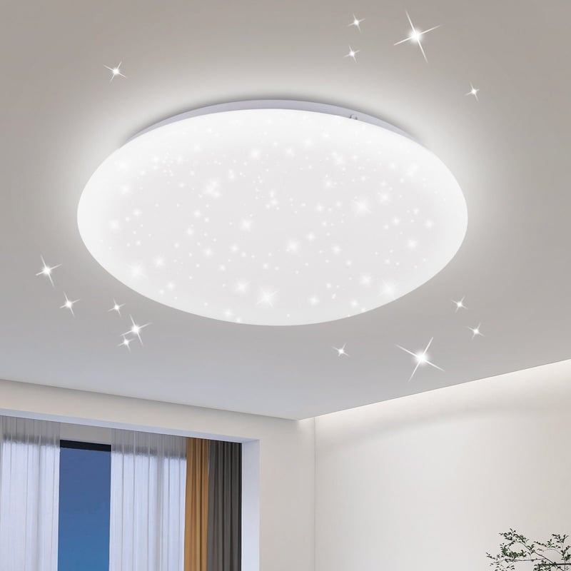 NETTLIFE Lampa sufitowa LED 12 W, 6000 K, 25 cm Neutralna biel Gwiaździste niebo Oświetlenie sufitowe Okrągła lampa do pokoju dziecięcego