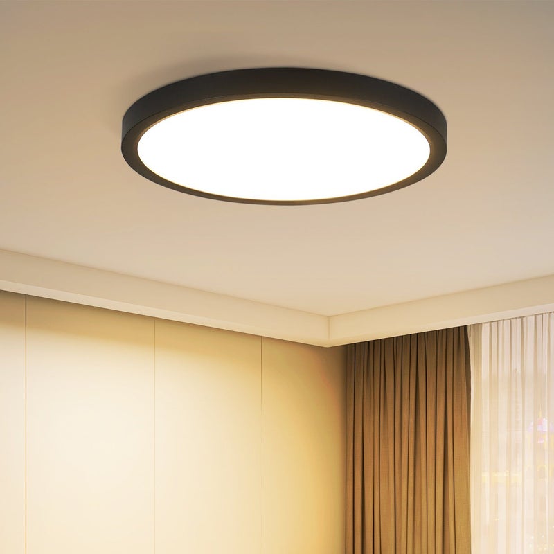NETTLIFE LED Lampa sufitowa płaska okrągła czarna lampa 15W lampa łazienkowa IP44 ciepła biała średnica lampy 18cm do sypialni