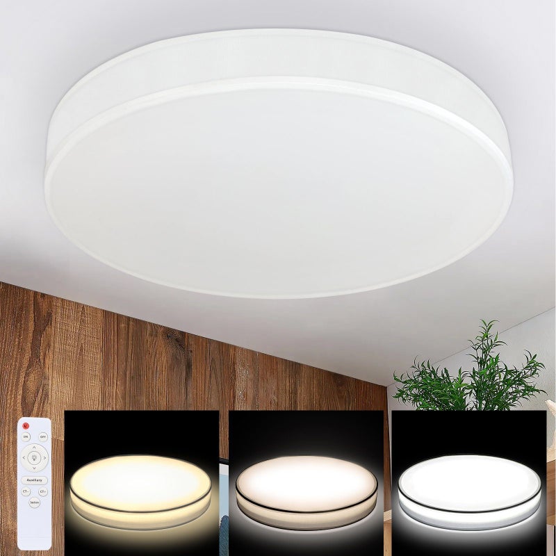 NETTLIFE Lampa sufitowa LED 38CM Ściemniana z pilotem Nowoczesna okrągła biała lampa sufitowa z tkaniny do salonu, sypialni, korytarza
