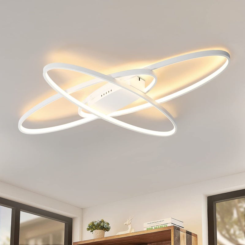 NETTLIFE Lampa sufitowa LED Nowoczesna ściemnialna biała lampa do sypialni z pilotem 75W Projekt wnętrza do gabinetu