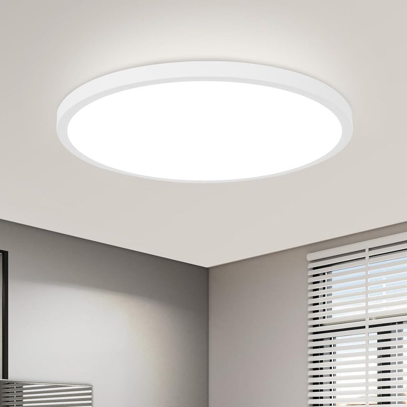 NETTLIFE Lampa sufitowa LED Ø 30 cm Płaska lampa kuchenna okrągła biała 24 W Sypialnia IP44 6000 K Lampa do korytarza i łazienki