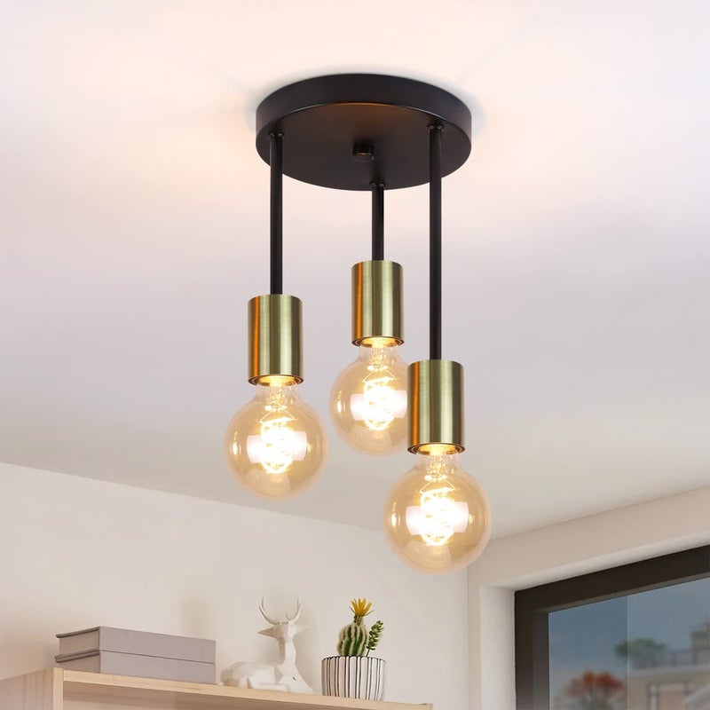 NETTLIFE 3-punktowa lampa wisząca E27 w stylu vintage, czarne złoto, z nowoczesnym żyrandolem industrialnym do kuchni, salonu, baru, maks. 25W