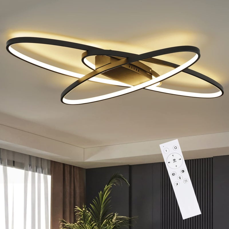 NETTLIFE 75W Czarna lampa sufitowa LED Ściemnialna z pilotem Nowoczesne oświetlenie wewnętrzne do salonu Sypialni Kuchni Jadalni i biura