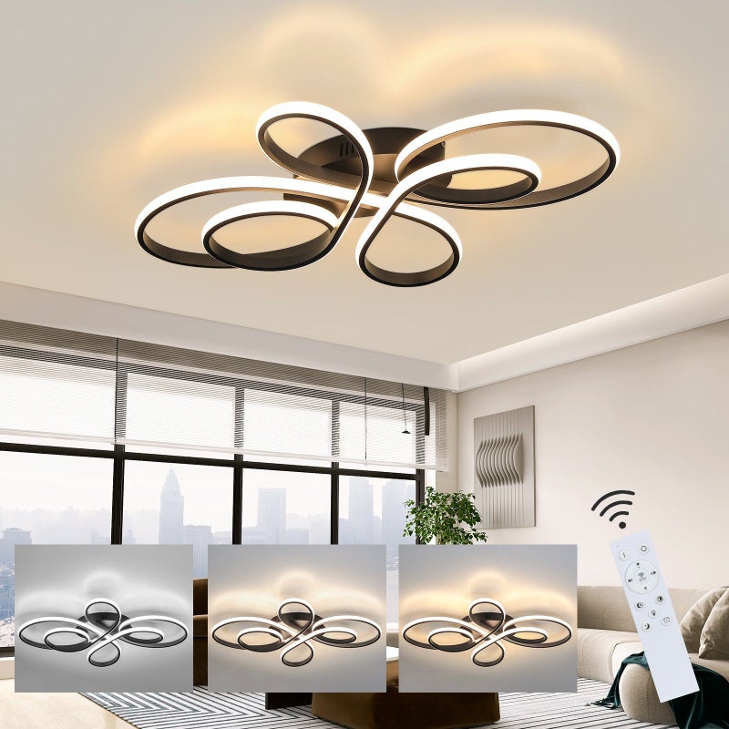 NETTLIFE Czarna lampa sufitowa LED ściemnialna 80 cm Salon 78 W Nowoczesna sypialnia z pilotem Idealny projekt do jadalni Biura Kuchni