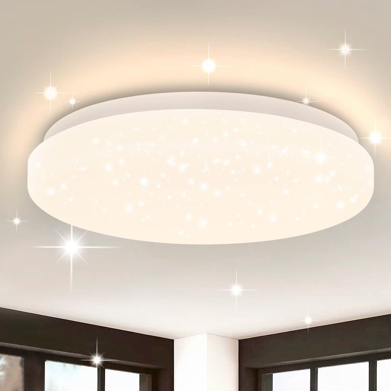 NETTLIFE Lampa sufitowa LED do sypialni 21 cm 15 W Ciepła biała lampa do sypialni z brokatem Lampa okrągła z małą gwiazdą do