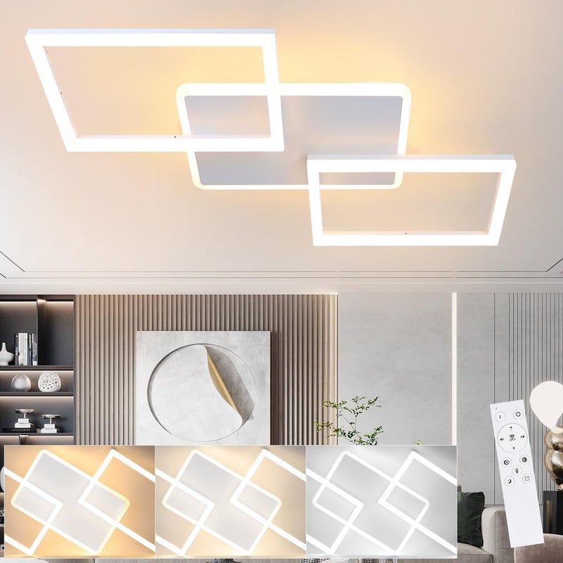 NETTLIFE 48W LED Lampa sufitowa, ściemnialna lampa do salonu z pilotem, nowoczesny design, biała do kuchni, korytarza, biura