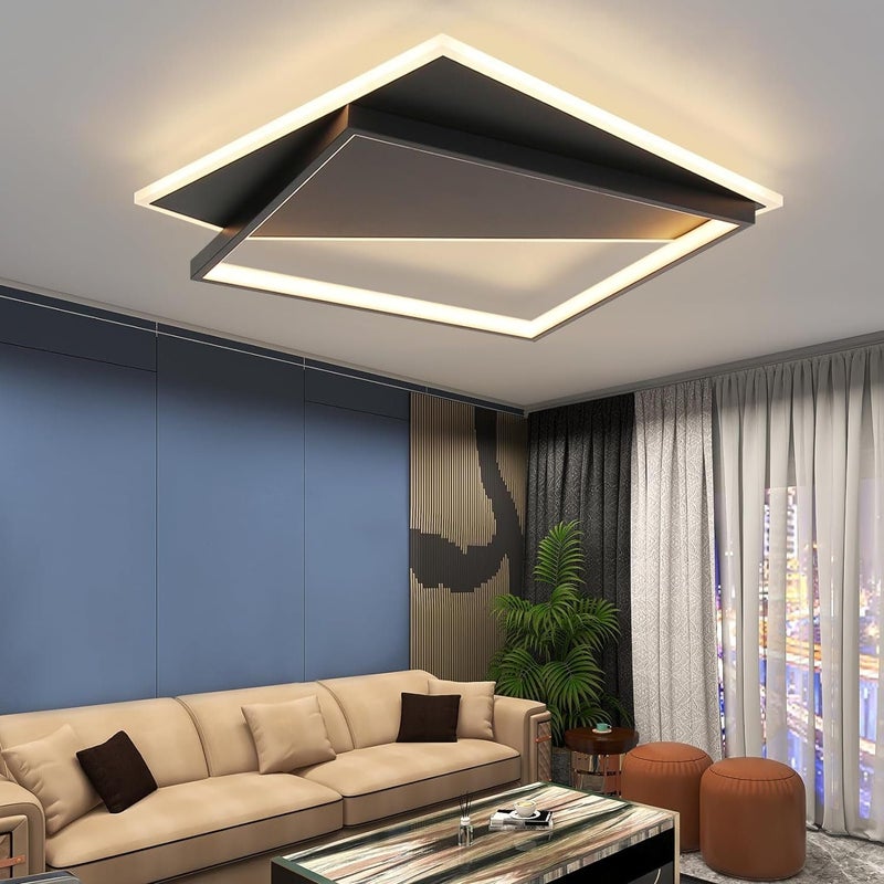 NETTLIFE Nowoczesna lampa sufitowa LED, 53 W, czarna, ściemniana za pomocą pilota, do salonu, sypialni, kuchni, korytarza, biura