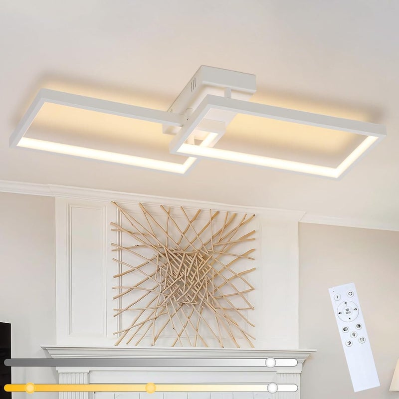 NETTLIFE Lampa sufitowa LED, biały metal, 48 W, 80 cm, nowoczesna ściemnialna lampa do salonu o prostokątnym kształcie do pokoju dziecięcego