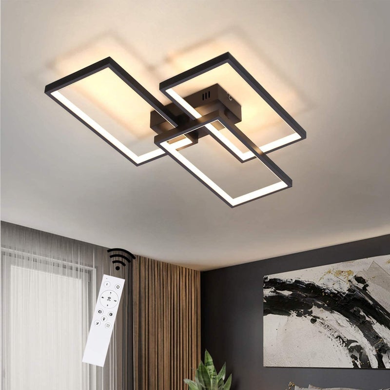 NETTLIFE 63W LED Lampa sufitowa ściemnialna z pilotem Nowoczesny design w czarnym metalu do sypialni, jadalni, salonu, biura