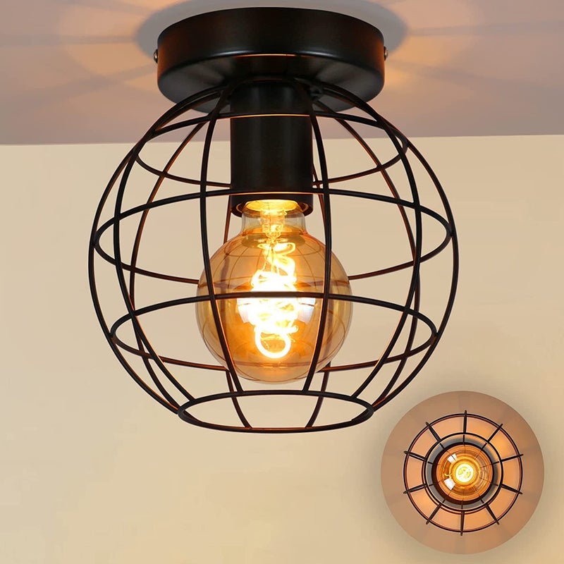 NETTLIFE Vintage Industrial Metalowa lampa sufitowa Czarna lampa do korytarza E27 Klosz Retro Lampa schodowa do kuchni, sypialni, salonu