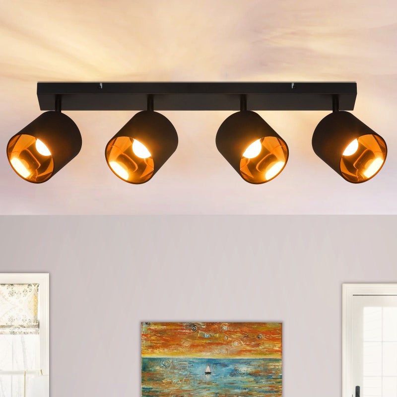 Nettlife Reflektorowa sufitowy 4-punktowy E14, obrotowy 350°, z kloszem z tkaniny, czarny, vintage, Max. 25W