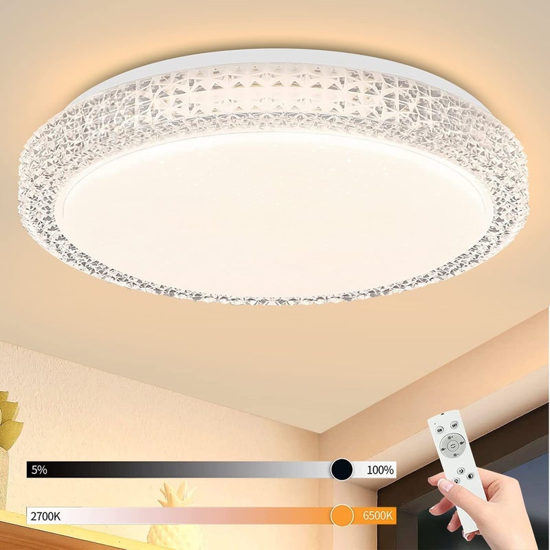 NETTLIFE Lampa sufitowa LED z pilotem ściemnialnym 18 W, średnica 30 cm, nowoczesne kryształowe gwiaździste niebo, odpowiednia do sypialni,