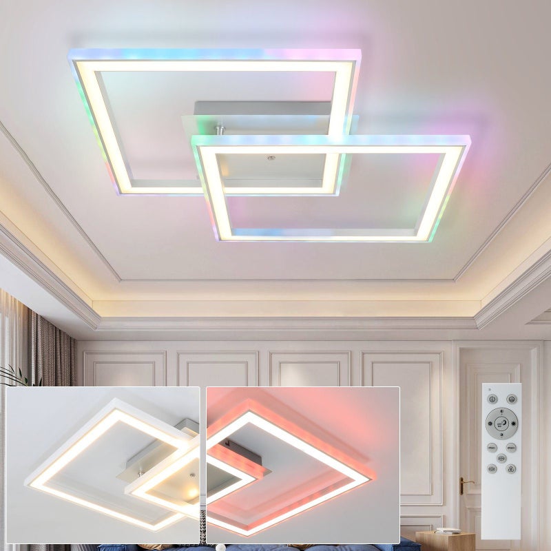 NETTLIFE Lampa sufitowa LED do sypialni, nowoczesna ściemnialna lampa zmieniająca kolor RGB z pilotem, 35 W do salonu