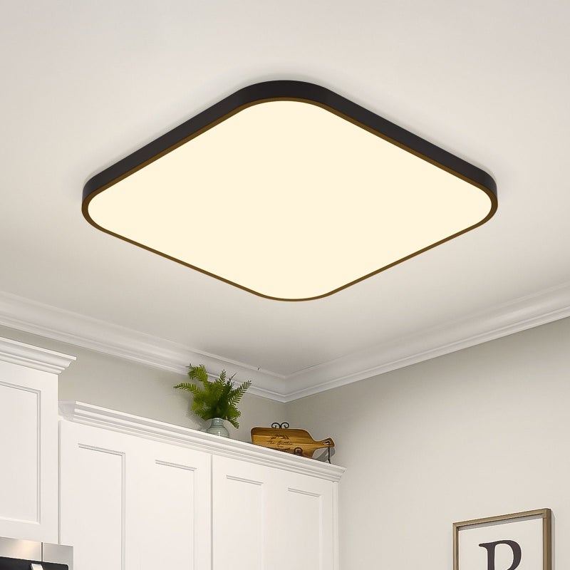 NETTLIFE Lampa sufitowa LED płaska 27 cm Ciepła biała czarna lampa 19 W kwadratowa lampa do sypialni i łazienki IP44 do łazienki
