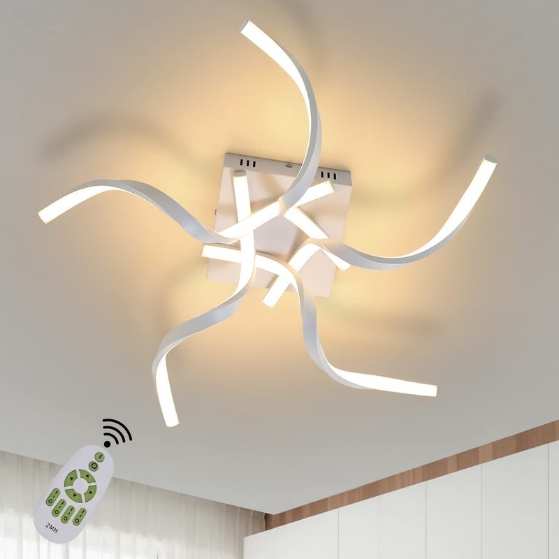 NETTLIFE Nowoczesna biała lampa sufitowa LED ściemnialna 65CM Lampa w kształcie fali do sypialni 48W do salonu, biura, korytarza
