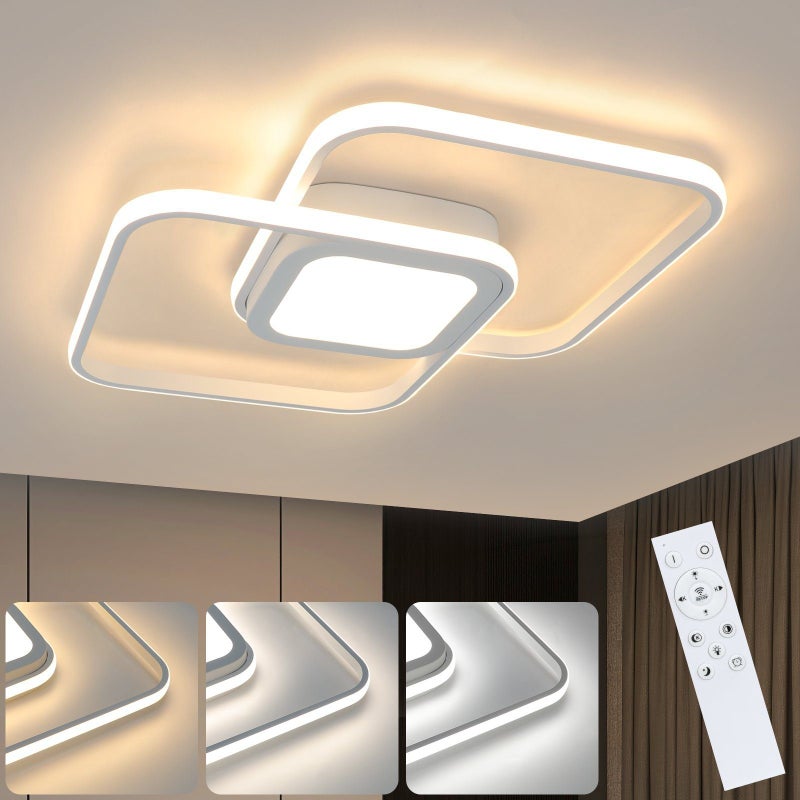 Lampa sufitowa LED NETTLIFE 48 W, biała, metalowa, ściemnialna, nowoczesna, z pilotem do sypialni, salonu, kuchni i jadalni