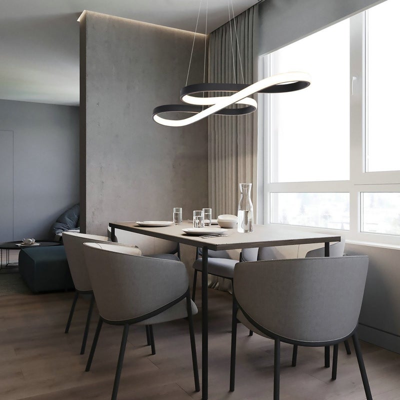 NETTLIFE Lampa wisząca LED Silikonowa Czarna Średnica 75 cm Ściemnialna Z Pilotem Nowoczesny Design Do Gabinetu Salonu Kuchni Biura 47 W
