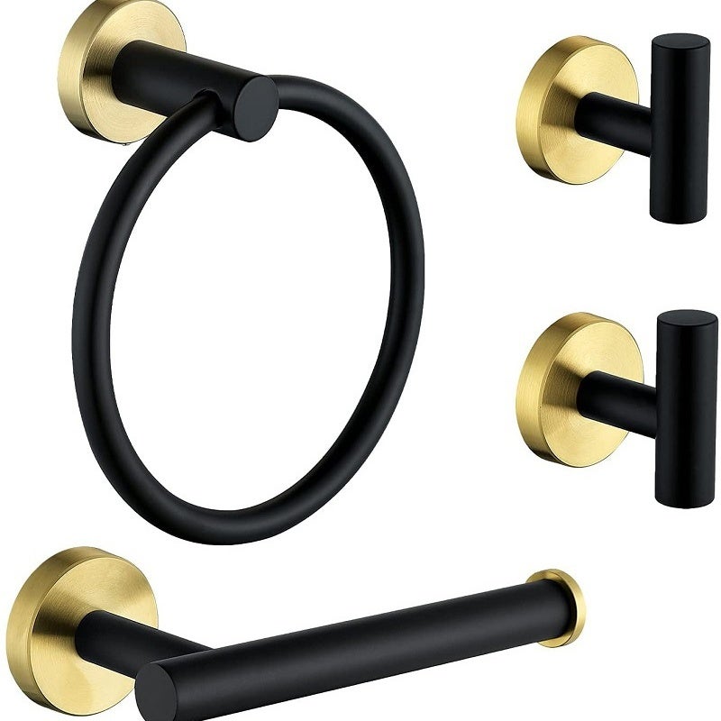 Zestaw 4 sztuk, Złoty zestaw wieszaków na ręczniki, Wieszak na ręczniki ze stali nierdzewnej, Uchwyt na papier toaletowy, Akcesoria łazienkowe