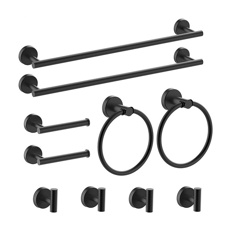 Zestaw 10 wieszaków na ręczniki ze stali nierdzewnej, wieszak ścienny na ręczniki, uchwyt na papier i haczyki do łazienki, kolor czarny