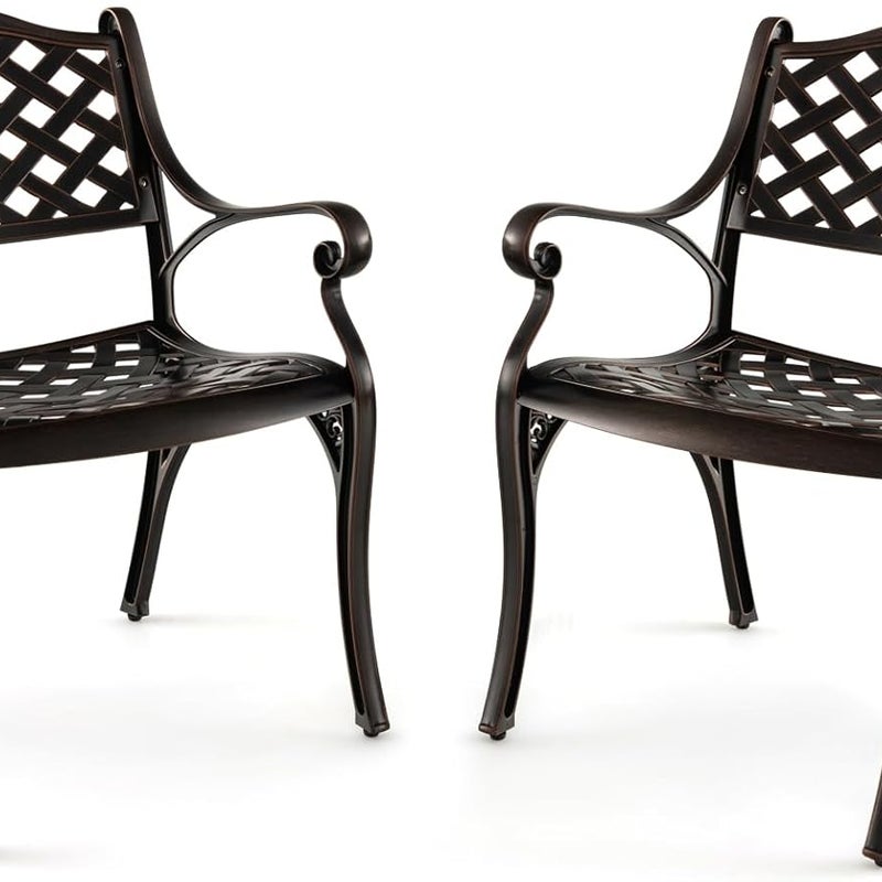 Zestaw 2 krzeseł ogrodowych z odlewu aluminiowego, odporne na warunki atmosferyczne, krzesła tarasowe z podłokietnikami, na balkon, podwórko