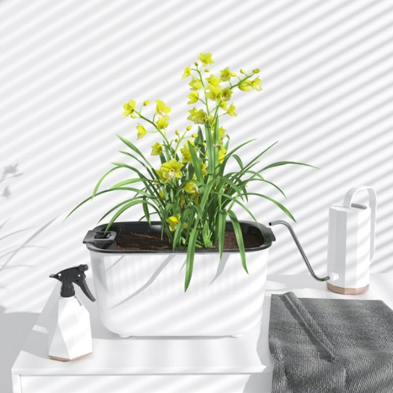 Prostokątna doniczka na warzywa, plastikowa doniczka ogrodowa na balkon, doniczka balkonowa, plastikowa, biała, 35*21*19 cm