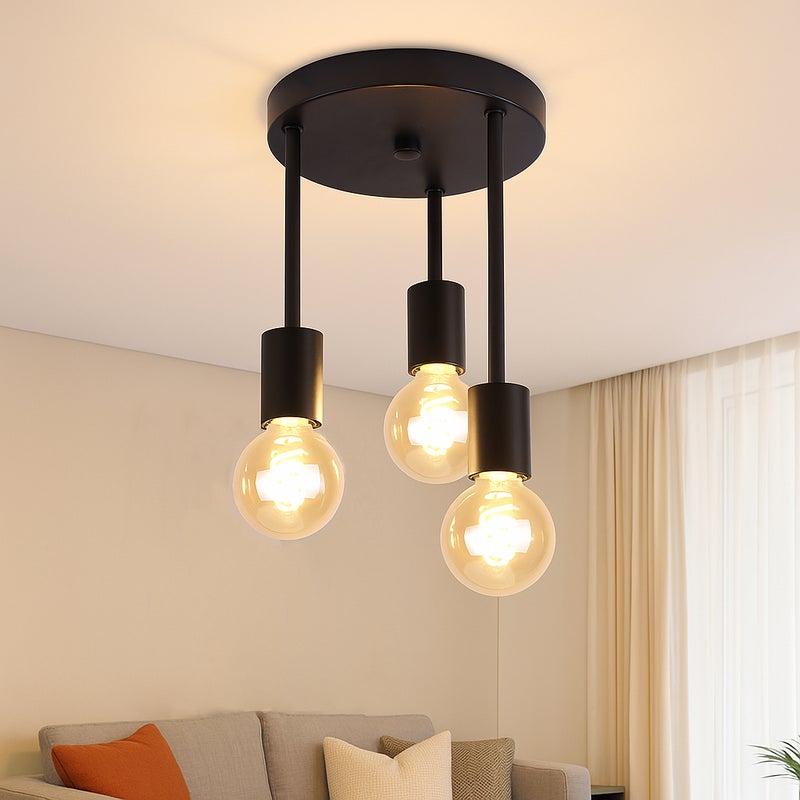 NETTLIFE Vintage Black Ceiling Light - 3-punktowy Reflektorowa sufitowy E27 z 3 punktami