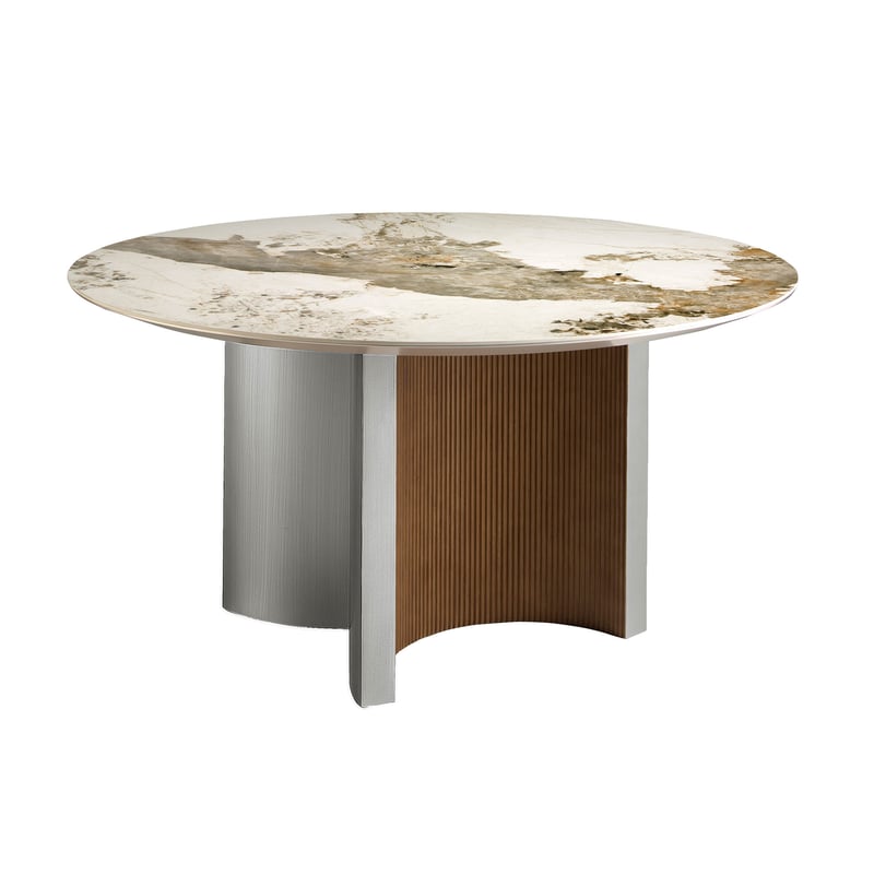 Okrągły stół z porcelanowego marmuru, drewna orzechowego i drewna w kolorze srebrnym Ø150 x 75 cm