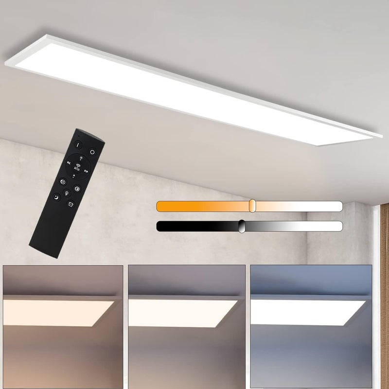 NETTLIFE Biała lampa sufitowa LED z możliwością ściemniania, panel 120x30CM z pilotem 48W, nowoczesna lampka nocna, lampa do sypialni w salonie