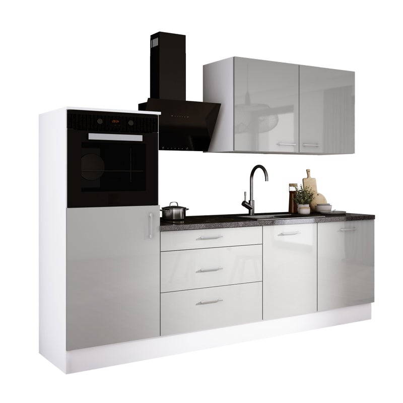 Zestaw mebli kuchennych: Matowa biel / Lodowa szarość, 250 x 220 x 60 cm