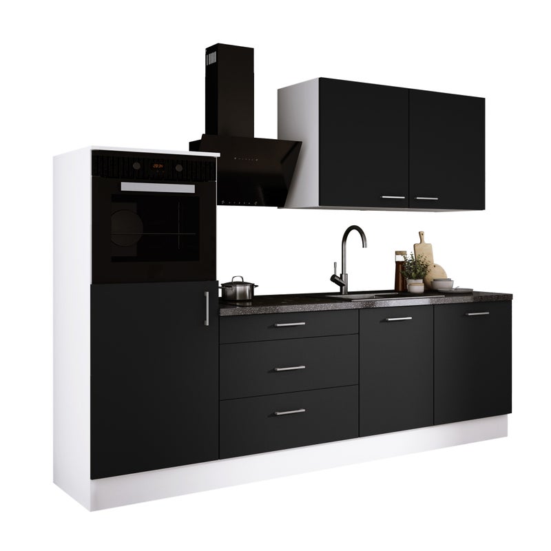 Zestaw mebli kuchennych: Matowa biel / Matowa czerń, 250 x 220 x 60 cm