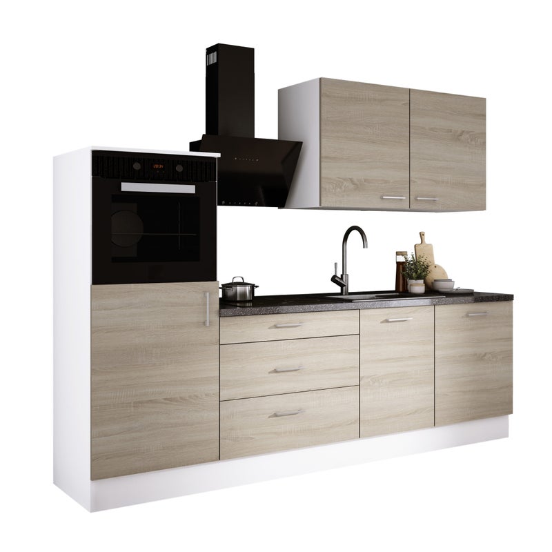 Zestaw mebli kuchennych: Matowa biel / Dąb Sonoma, 250 x 220 x 60 cm