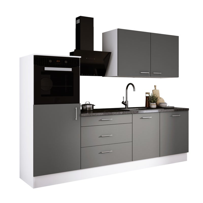 Zestaw mebli kuchennych: Matowa biel / Matowa szarość, 250 x 220 x 60 cm