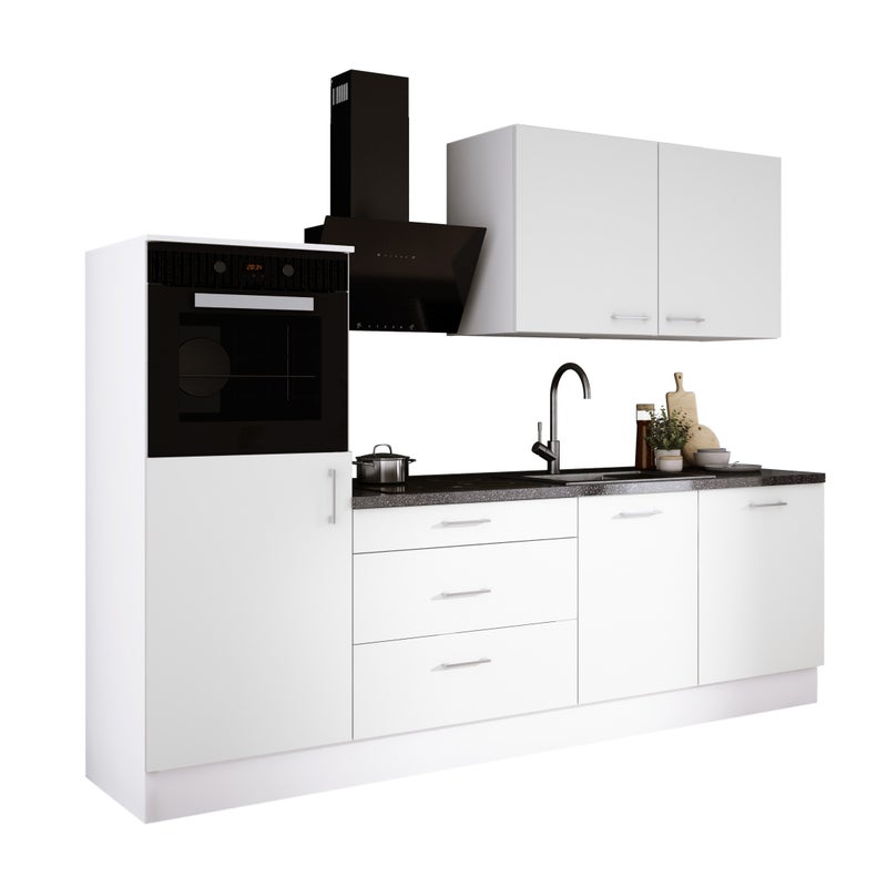 Zestaw mebli kuchennych: Matowa biel, 250 x 220 x 60 cm