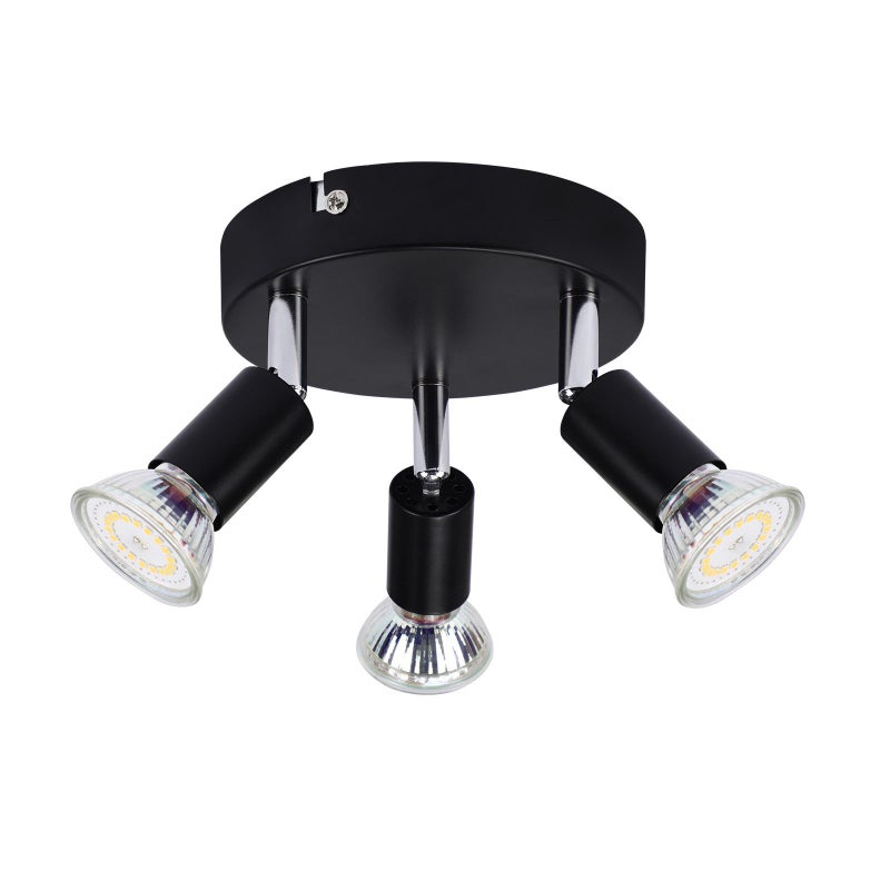 Nettlife Reflektorowa sufitowy 3-punktowy GU10, regulowany, czarny metal, Lampa industrialna do kuchni