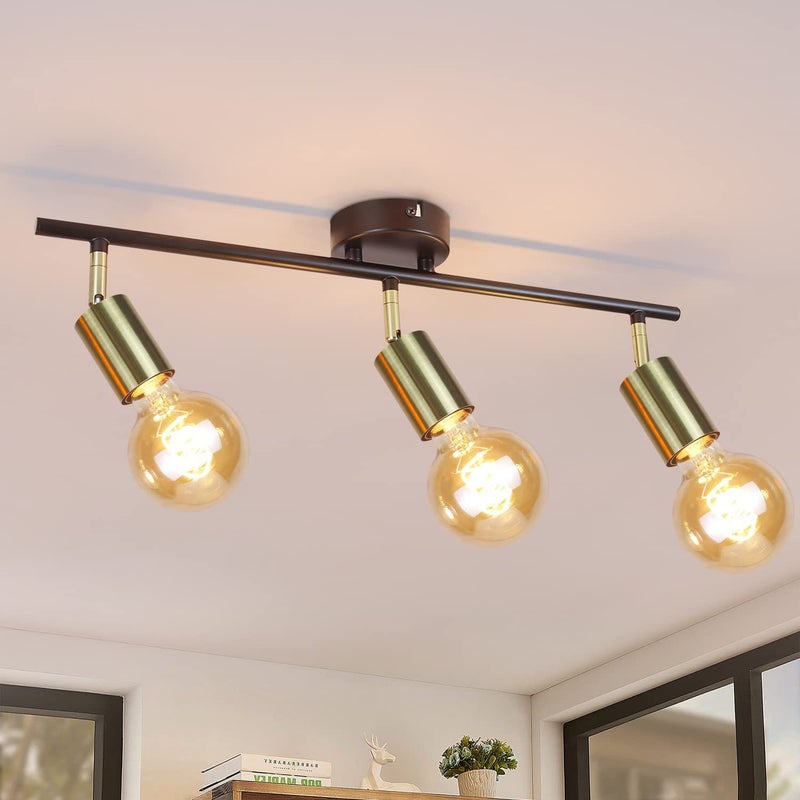 Nettlife Reflektorowa sufitowy 3-punktowy E27, obrotowy, czarno-złoty, Lampa przemysłowa retro do kuchni