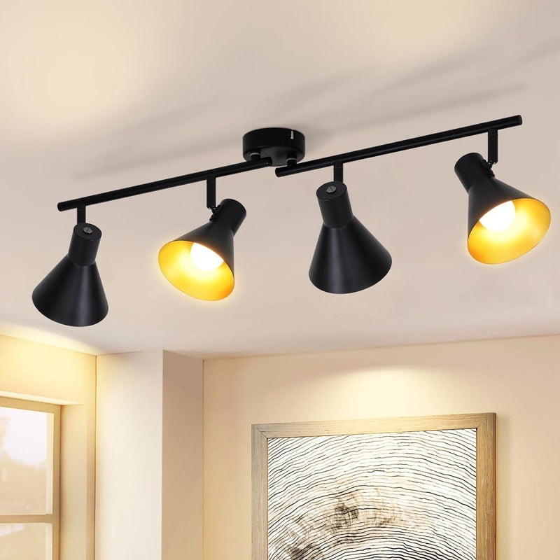 Nettlife Reflektorowa sufitowy 4-punktowy E14, obrotowy 330°, metalowy, czarny, 71 cm, Lampa industrialna vintage
