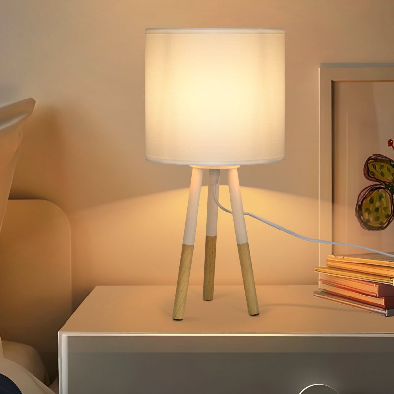 NETTLIFE Lampka nocna Zestaw 1 nowoczesnych lamp stołowych - Lampa stołowa do salonu z abażurem z tkaniny Gniazdo E27 Max. 40W Biały