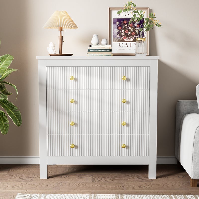 Komoda z 5 szufladami - Złote uchwyty - 79 x 38,5 x 80,5 cm - Płyta wiórowa - Kolor biały