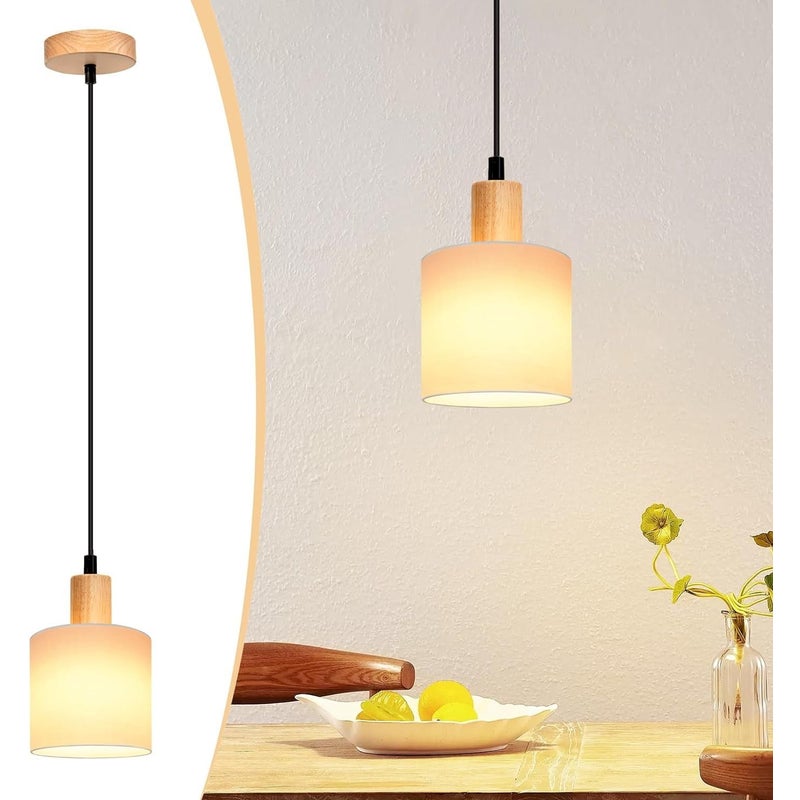 NETTLIFE Biała drewniana lampa wisząca o średnicy 173 cm E14 1 płomień Rustykalna lampa do sypialni w stylu vintage, abażur z tkaniny, lampa do salonu