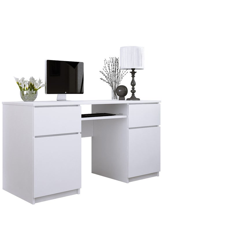 3XE LIVING  Biurko: 2 szuflady, matowa czerń / połyskliwa czerń, 135 x 77 x 50 cm