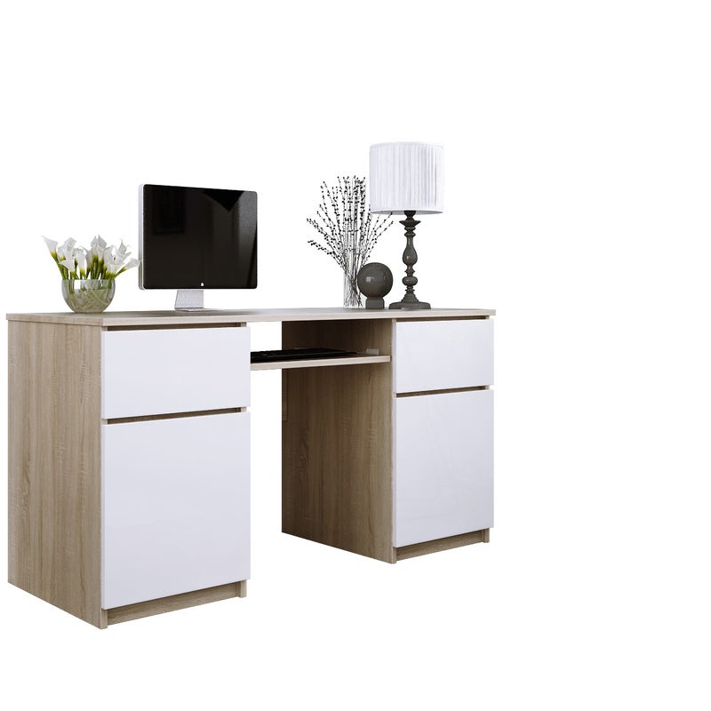 3XE LIVING  Biurko: 2 szuflady, matowa czerń/błyszczący szary, 135 x 77 x 50 cm