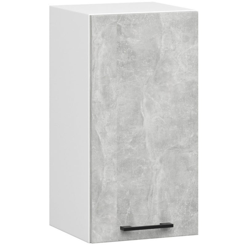 Szafka kuchenna wisząca: 1 drzwi, 2 półki, kolor biały beton, szerokość: 40 cm, wysokość: 58 cm, głębokość: 30 cm.