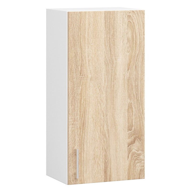 Szafka kuchenna wisząca: 1 drzwi, 2 półki, kolor biały dąb sonoma, szerokość: 40 cm, wysokość: 72 cm, głębokość: 30,5 cm.