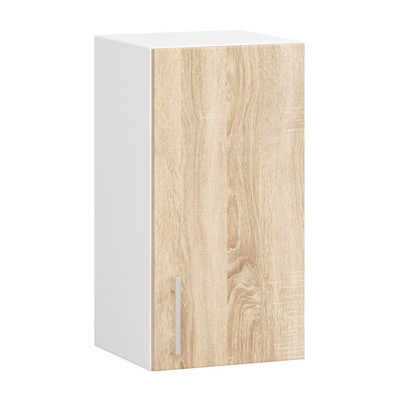Szafka kuchenna wisząca: 1 drzwi, 2 półki, kolor biały dąb sonoma, szerokość: 30 cm, wysokość: 58 cm, głębokość: 30,5 cm.