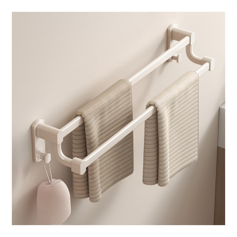 Biały wieszak łazienkowy na ręczniki z podwójnym drążkiem, aluminiowy wieszak na ręczniki, bez wiercenia, 50*8,4 cm