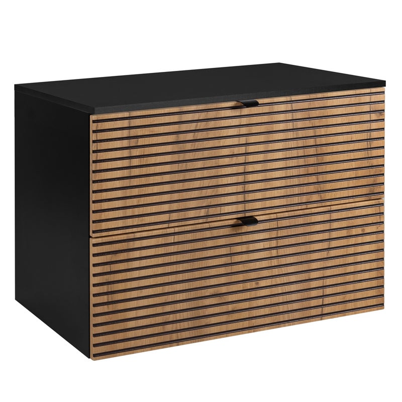 Szafka łazienkowa AURA 80 cm czarna blat czarny frezowany front