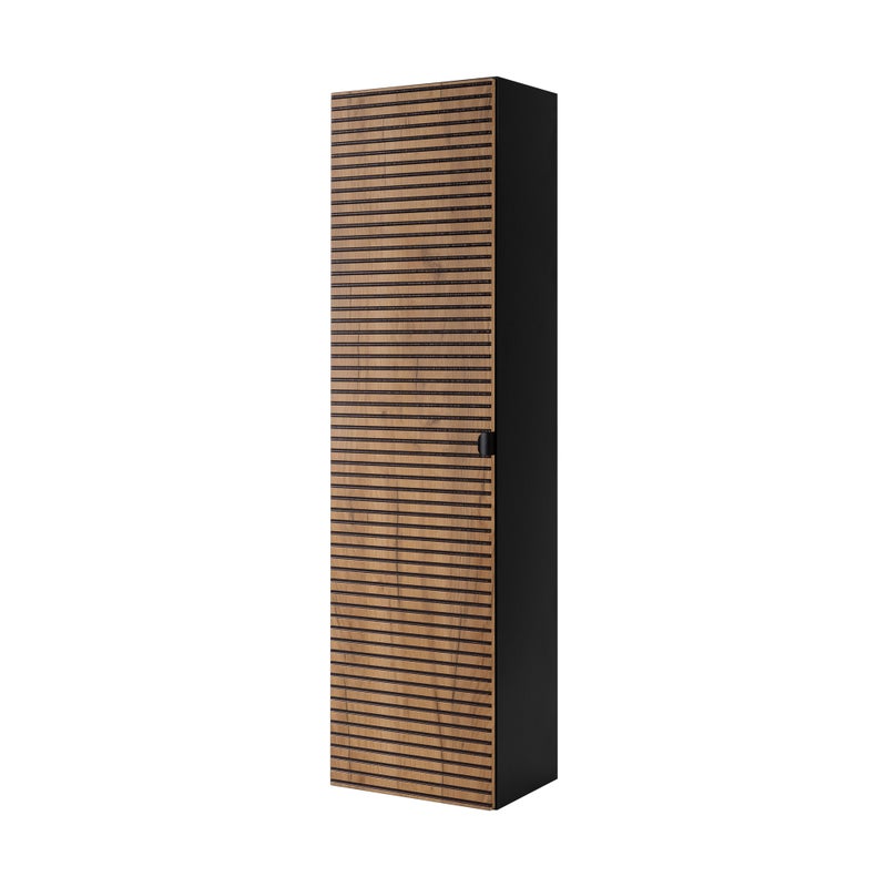Czarny słupek łazienkowy AURA 136 cm wiszący ryflowany front dąb craft