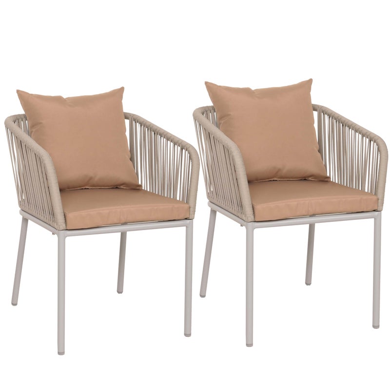 Zestaw 2 krzeseł ogrodowych HWC-N41, podłokietnik zewnętrzny, odporny na warunki atmosferyczne aluminiowy splot linowy Rope ~ szara poduszka taupe