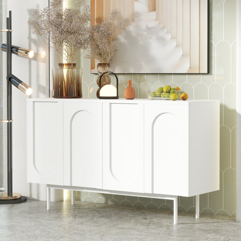 Nowoczesna komoda z 4 drzwiami - 140 x 42 x 80 cm - drewno MDF - kolor biały