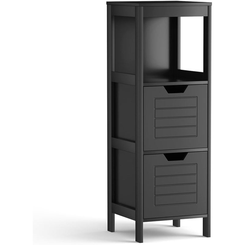 Szafka Łazienkowa z Przegrodą i Szufladą, Drewniana Szafka Łazienkowa, Minimalistyczny Styl Skandynawski (Czarna)